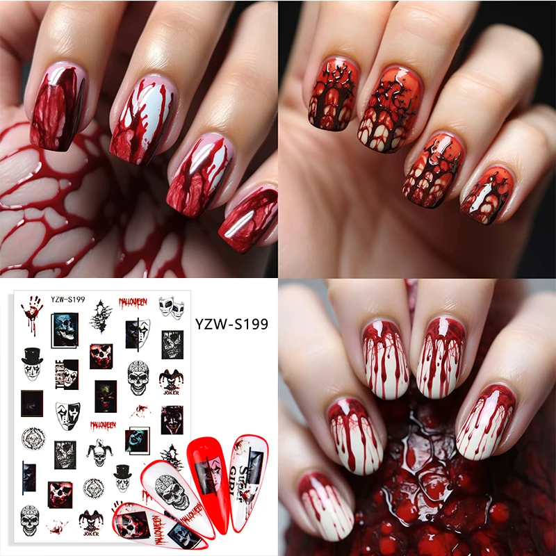 

Halloween 3D Ghost Face Heart Nail Sticker Cute Holiday Cartoon Design Spider Web Pumpkin Bone Sliders for Nails Manicure Decor