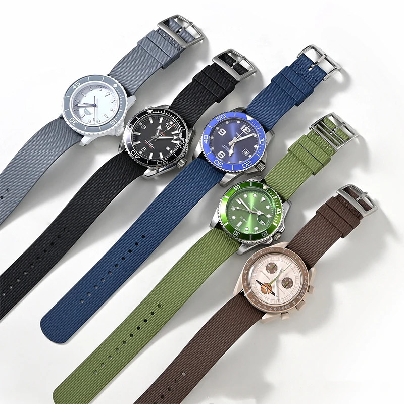 Durable Fluoro Rubber Sport Watch Band - Premium Military-Style One Piece Strap