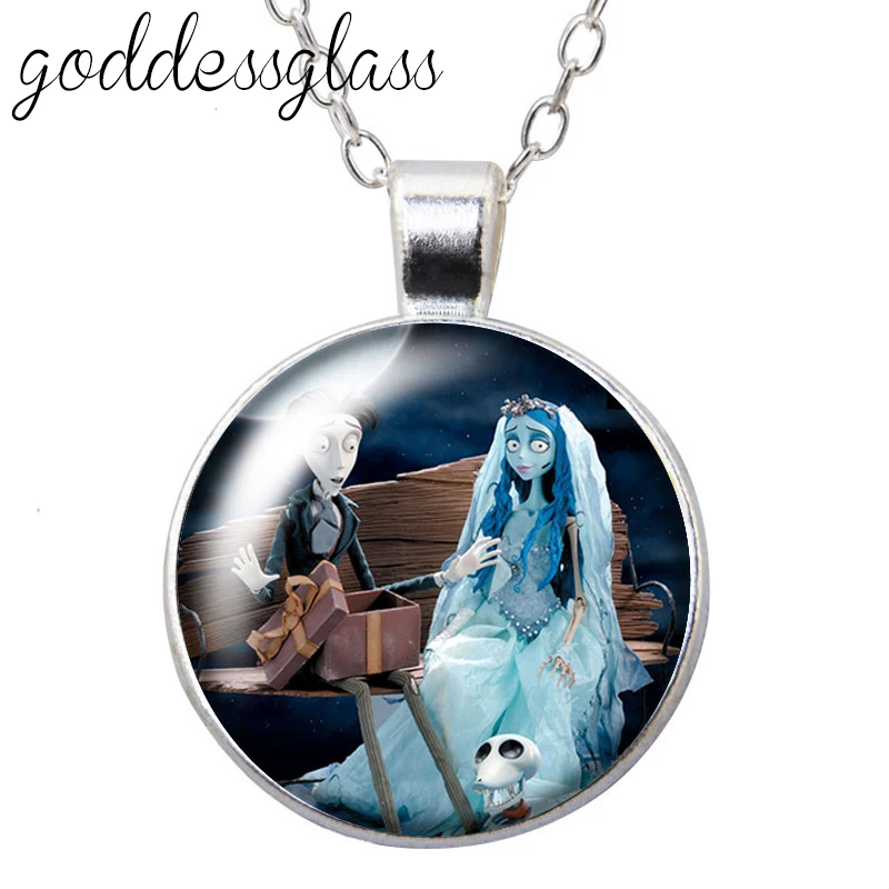 Disney Tim Burton s Corpse Bride Round Photo Glass cabochon silver plated Crystal pendant necklace jewelry