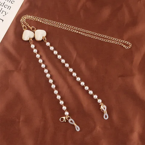 Fashion Colorful Velvet Heart Pendant Glasses Chain Elegant Imitation Pearls Face Mask Neck Strap Women Sunglasses Lanyard