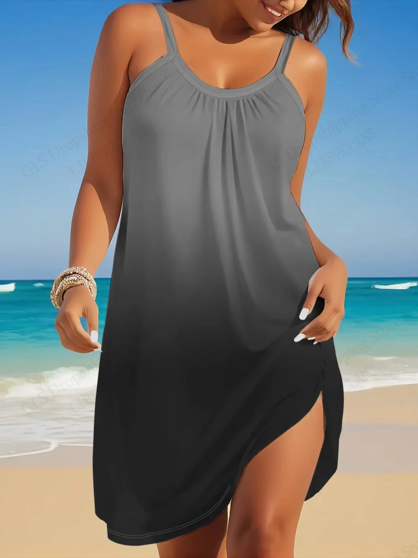 Bohemian Mini Dress - Womens Sleeveless Solid Color Beach Party Dress