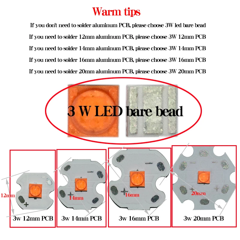 10 pcs 높은 전원 3W LED 칩 3535 XPE 램프 구슬 흰색 빨간색 녹색 파란색 노란색 적외선 수 solder12-20mm LED PCB