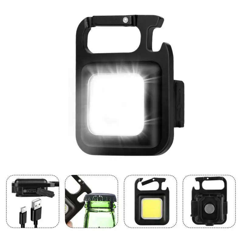Portable Pocket Keychains LED Flashlight COB Work Light Mini Flashlight USB Rechargeable Outdoor Camping Small Light Corkscrew
