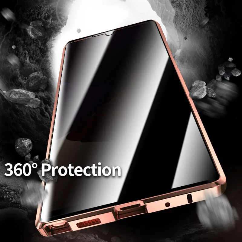 Magnetic Privacy Case For Samsung Galaxy S24 S23 S22 S21Plus S20Ultra S20FE Note20 Full Body Metal Bumper Tempered Glass Cover