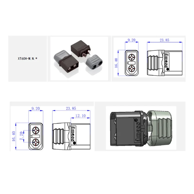 5 /10 / 50 Pair AMASS XT60H (XT60 Upgrade) Black Male Female Bullet Nickel-plated Connectors Power Plugs with Sheath images - 6