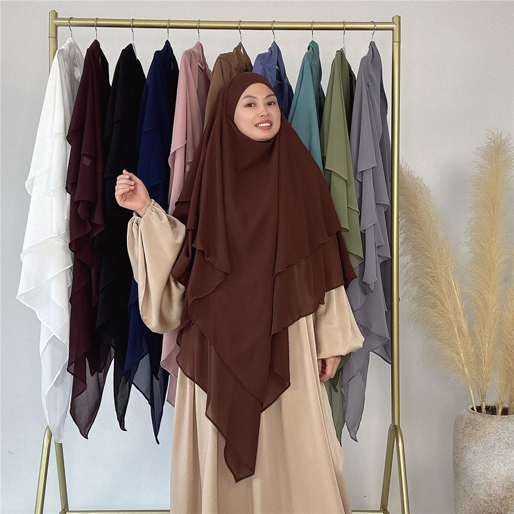 Ramadan Eid Musulmano Abaya Overhead Hijab Foulard Donna 3 Strati Lungo Khimar Caftano Islam Preghiera Indumento Copricapo Arabo Niqab