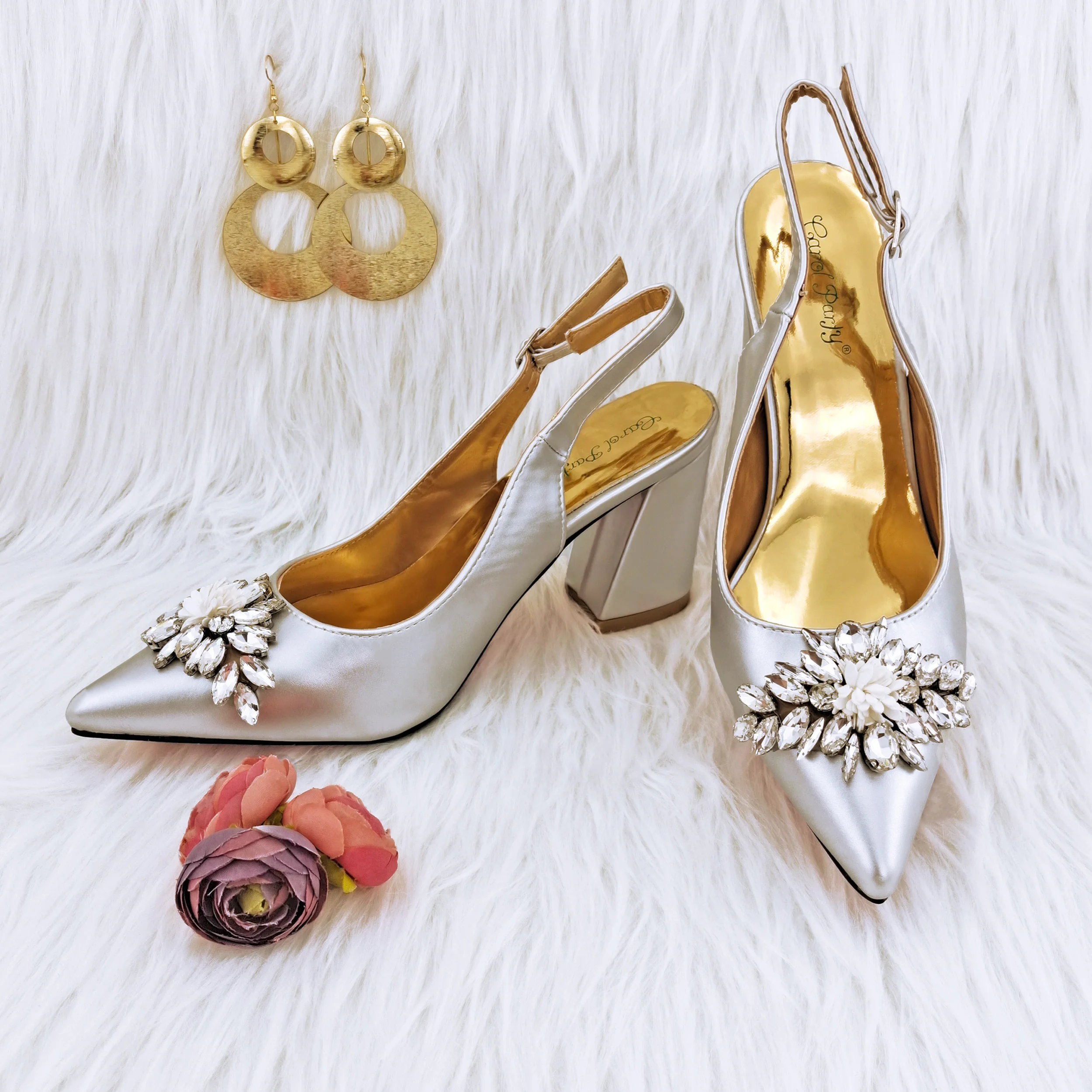 Golden New Arrivals Nigerian Women Matching Shoes and Bag Set Elegant Style  Italian Ladies Party Sandals with Shinning Crystal - AliExpress