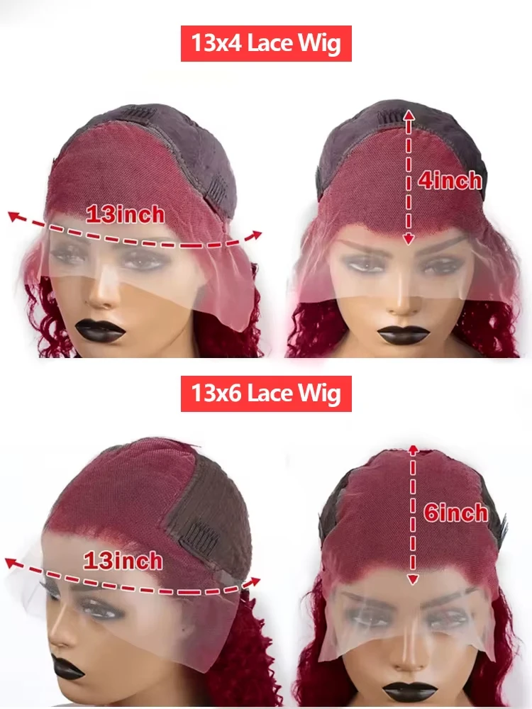 99J Burgundy Short Bob Glueless Hair Wig 13x4 Lace Front Wig Human Hair Red Colored Deep Wave Lace Frontal Wig For Women