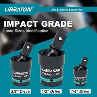 Libraton Swivel Socket Set Impact Swivel Socket Set, Wobble Socket Impact Grade Universal Joint 1/4" 3/8" 1/2" Drive Cr-Mo Steel 2