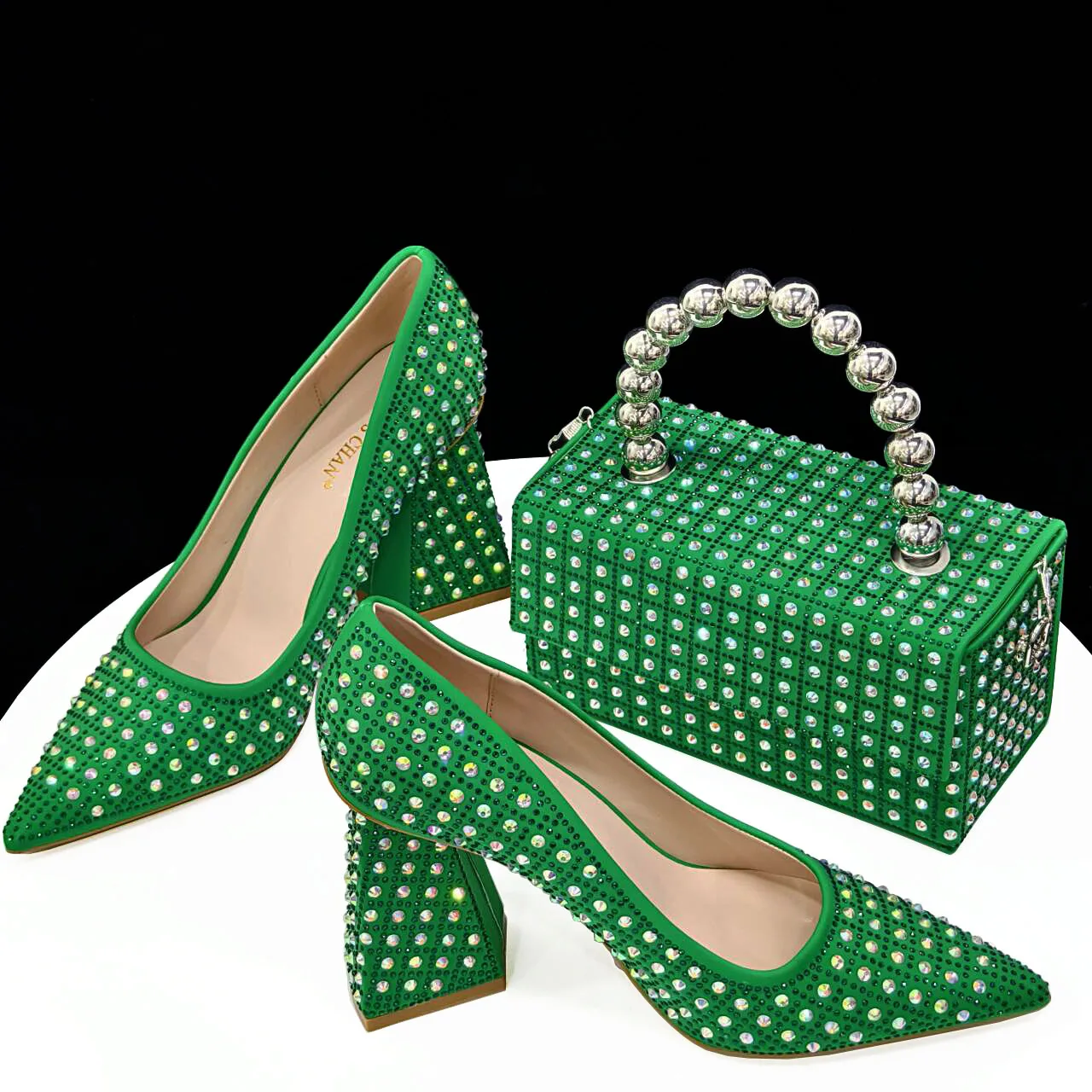 

Doershow High Quality African Style Ladies Shoes And Bags Set Latest green Italian Shoes And Bag Set For Party HOP1-3