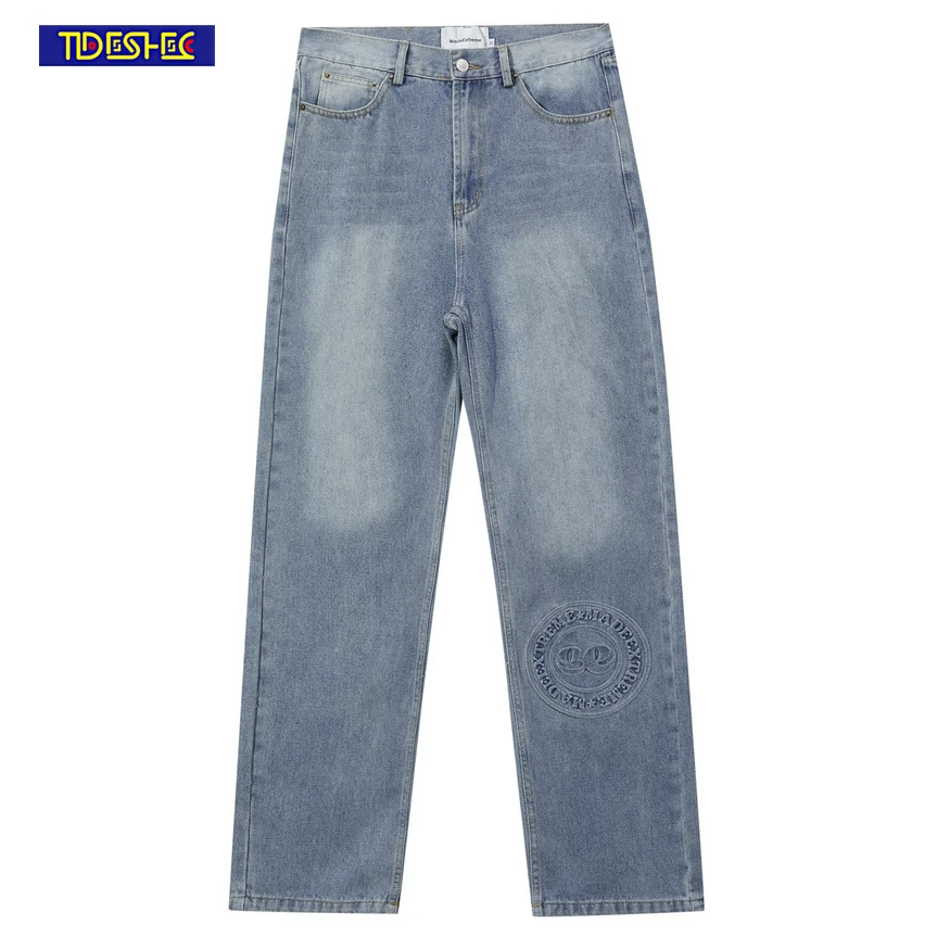 

Harajuku Casual Jeans Washed Distressed Jeans Mens High Street Ripped Straight-leg Pants Vintage Oversized Loose Denim Pants