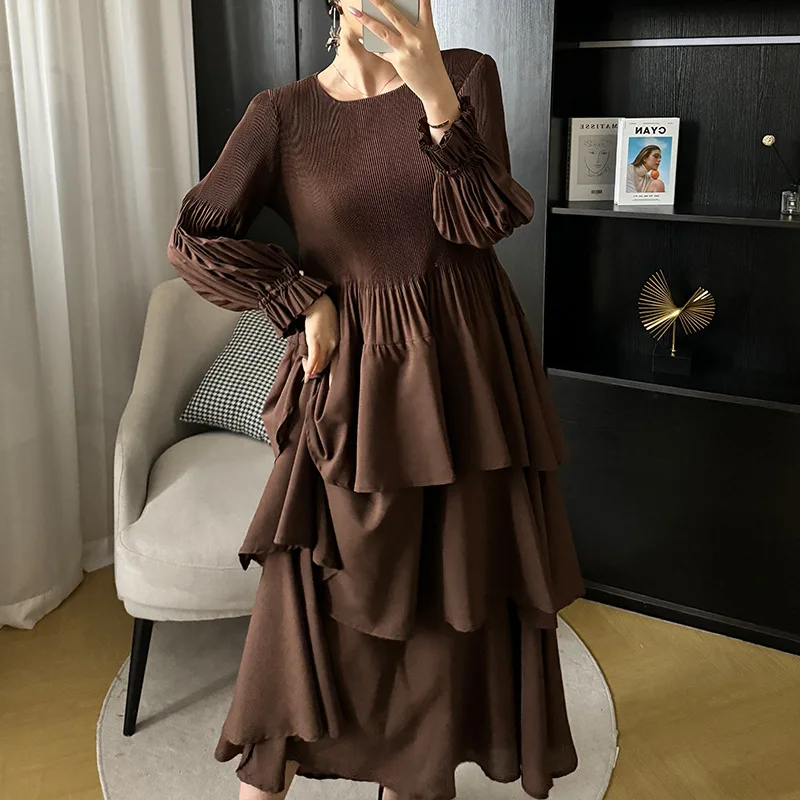 

Miyake Pleated Ruffled Dress Female Spring 2024 Summer Models Pleated Long Temperament Age Reduction Cake Skirt Fashion Clothing