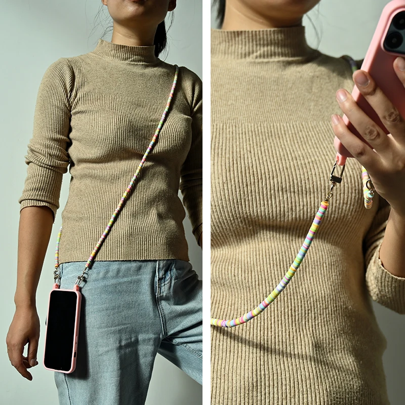 120CM Crossbody Cell Phone Lanyard Fashion Water Bottle Holder Strap Generic Phone Case Chain 6mm Clay Portable Small Bag Chain