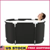 Portable Collapsible Bathtub Aluminum Alloy Large Space with Double Drain Black Easy Install Foldable Adults Soaking Tub Storage 1