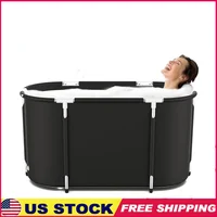 Portable Collapsible Bathtub Aluminum Alloy Large Space with Double Drain Black Easy Install Foldable Adults Soaking Tub Storage 1