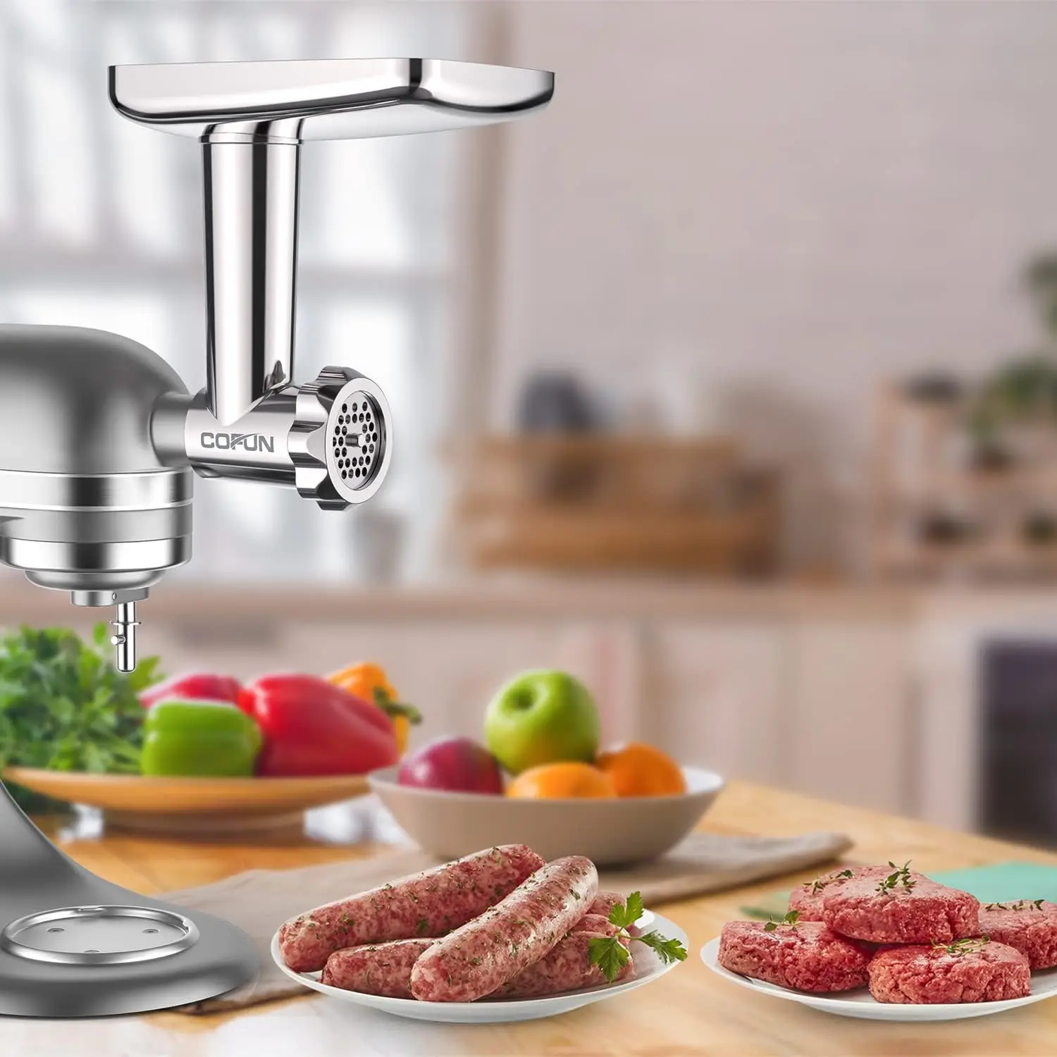 

Dishwasher safety Meat Grinder Attachment for Kitchenaid Mixer, Stainless Steel Kitchenaid Meat Grinder with 3 Sausage Stuffer