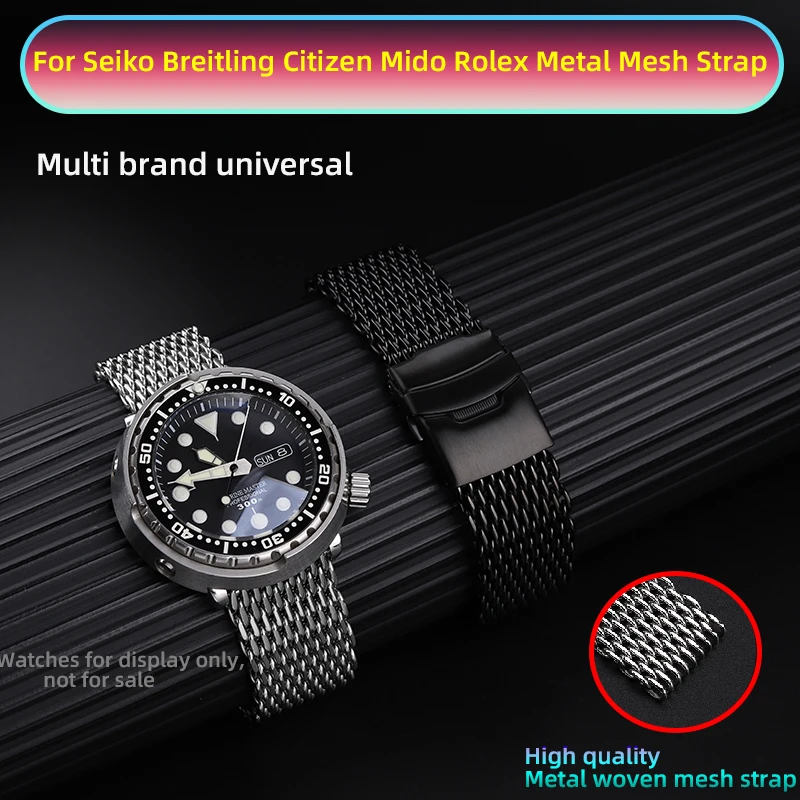 Cinturino In Metallo Di Alta Qualità Da 18-24Mm Per Uomo Per Seiko Breitling Citizen Mido Rolex Cool Shark Cinturino In Rete Per Catena In Acciaio Da 