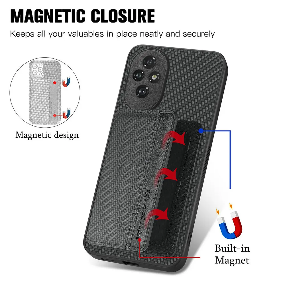 Leather RFID Wallet Case with Magnetic Closure for HONOR 200 Pro & Honor200 Lite Smart Cover