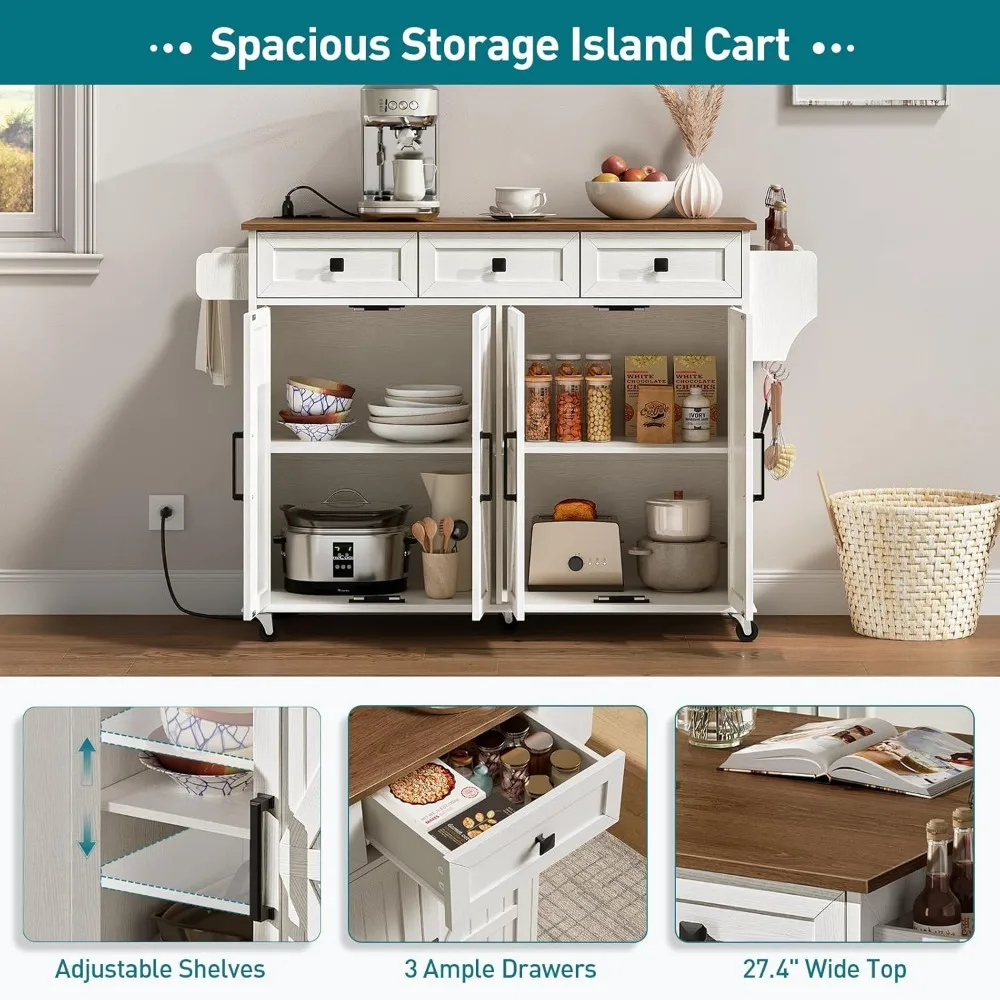 Kitchen Island with Drop Leaf, Kitchen Cart with Charging Station,Kitchen Table with Storage,Rolling Island Table with 3 Drawers 4