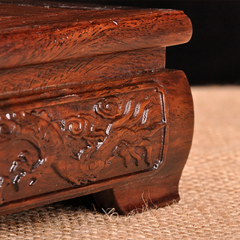 Wooden Square Base Vase, Solid Wood Stone Ornaments, Mahogany Buddha Base