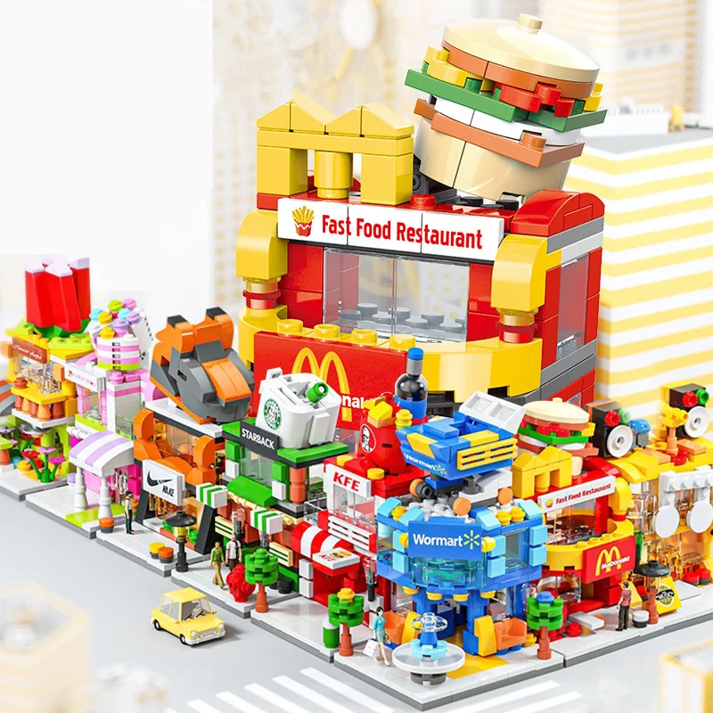 DIY Architektur geschäft Street View Food House Bausteine Kit Mädchen Ziegel klassisches Filmmodell Kinderspiel zeug für Kinder