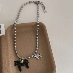 Vibrant Enamel Horse Pendant Necklace with Silver - Plated Bead Chain Choker (77952)