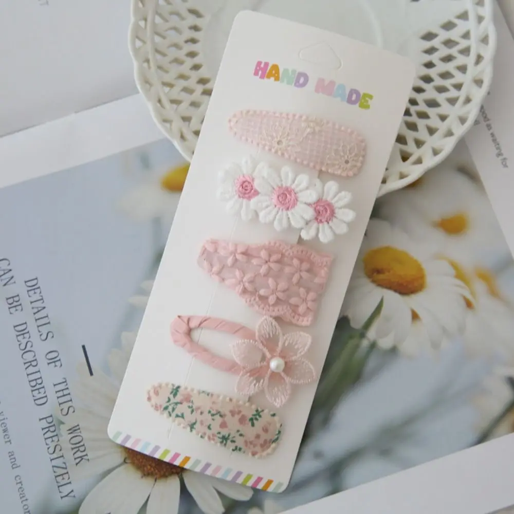 5PCS Fashion Cute Lovely Hair Clips Ins Style Cotton Girls BB Clips Barrettes Hair Accessories