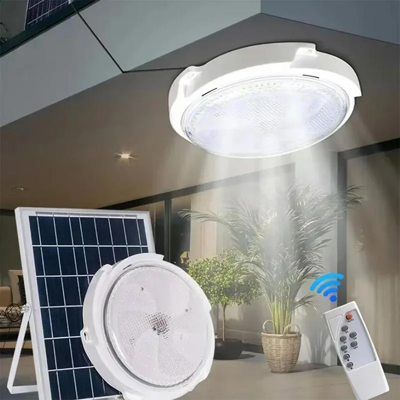 Luz de techo Solar LED, lámpara Solar de 25/60W, Control remoto impermeable para exteriores, para jardín, pasillo, habitación interior