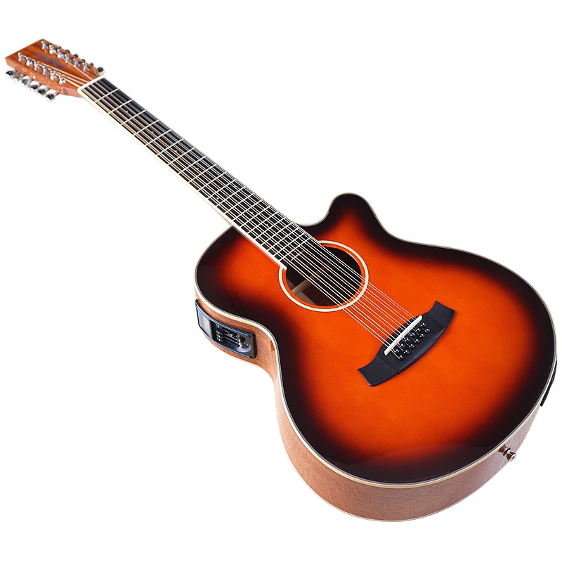 12 String Electric Acoustic Guitar Natural Cutaway 41 Inch Folk Guitar