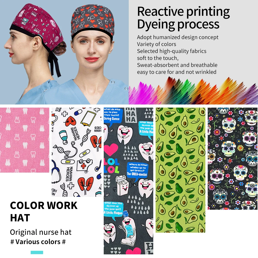 Scrub Cap Printed Cotton Beauty Salon Surgeon Cap Dental Clinic Nursing Hat Women Men Surgical Caps Nurse Accessories medical scrub hats