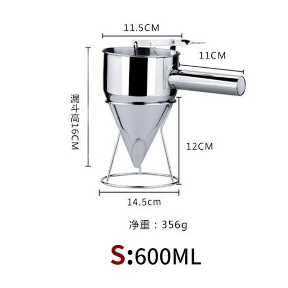 600/1200ML Oil Bucket with Holder Stainless Steel Funnel Dispenser Cupcake Pancake Batter Octopus Ball Kitchen Baking Tool