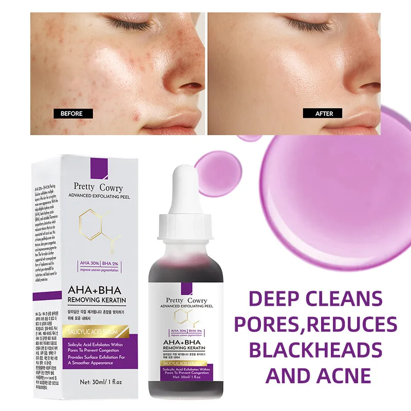 Salicylic Acid Facial Serum AHA + BHA Salicylic Acid Exfoliating Face Deep Pore Cleansing & Gentle Surface Exfoliation Smooth Skin Brighten Complexion Facial Serum Facial Essence