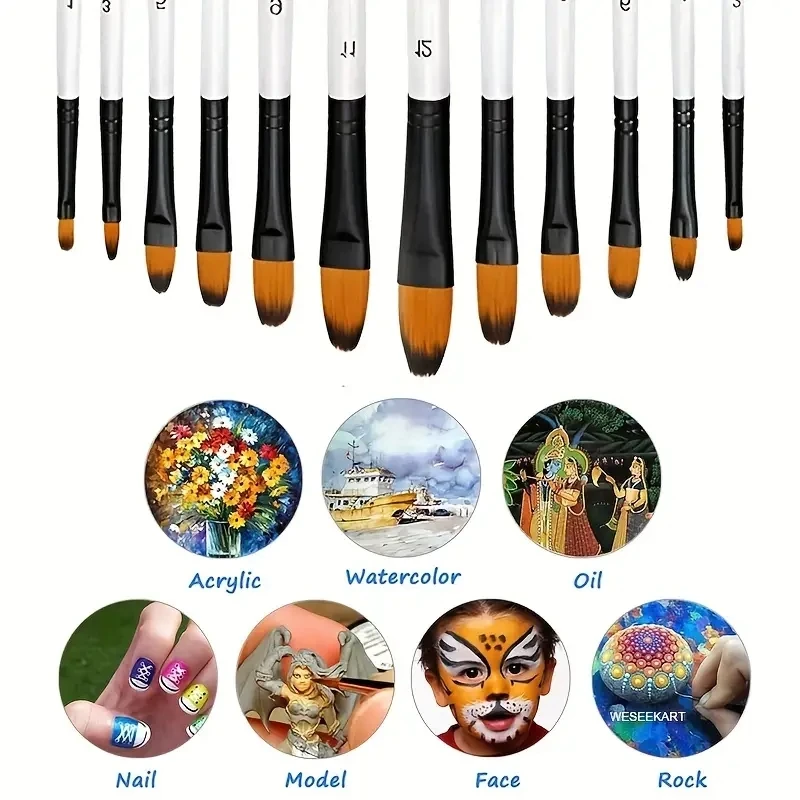 Acrylic Paint Brushes Set, 12pcs Professional Artist Paintbrushes for Acrylic Watercolor Oil Painting, Face Body Nail Art, Craft 6