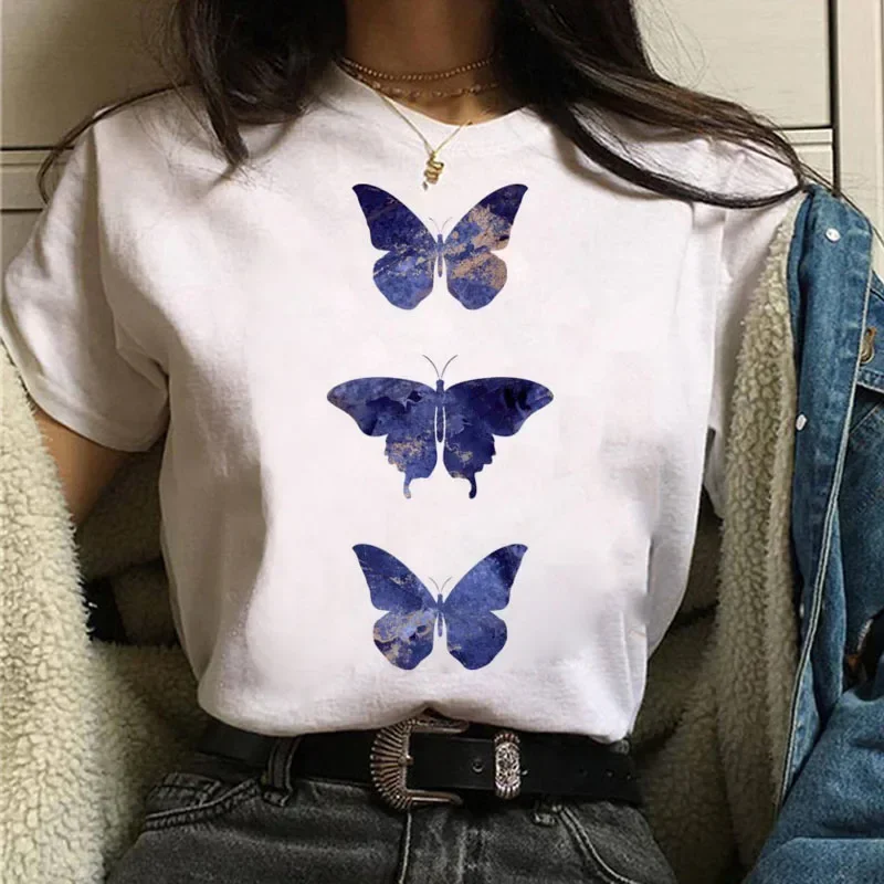 Red Butterfly Heart Print T-shirt Fashion Women Harajuku Graphic Tee Women Summer Blouse Tshirt Ladies Lovely TOPS TEE