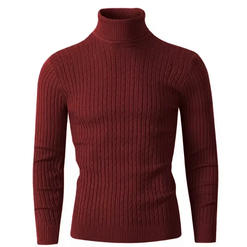 Autumn and Winter New Men's High Neck Pullover Long Sleeved Fashionable Striped Knitted Sweater Warm and Casual Slim Fit Outfit 2