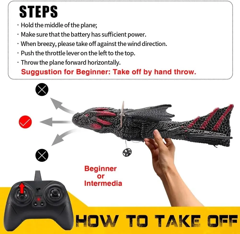 Foam Aircraft Foam Plane RC Plane RC Glider Z60 RC Dinosaur Plane EPP Anti-wear Foam RC Glider 2.4G 2CH Fixed Wingspan Dragon Airplane Gift Toys for Kids
