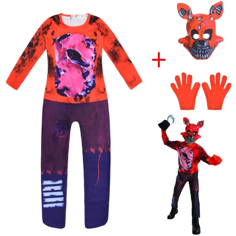 Kids Fnaf Halloween Costume Cosplay Freddyys Fazbears Bear Foxy Rabbit Bonnie Chica Peluche Juguetes Nightmare Costume Rosso Spaventoso