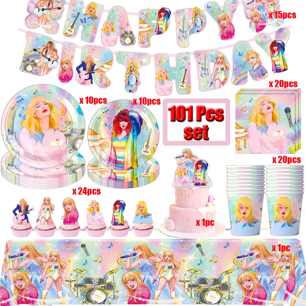 

Star Singer Taylor Party Supplies Swift Birthday Decoration Tablecloth Table Cover Cups Plates Napkins Baby Shower Kids Gifts