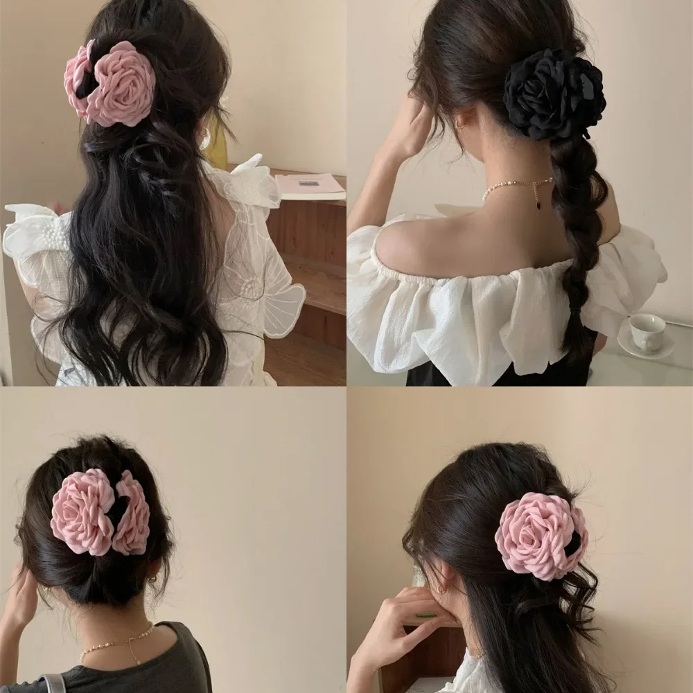 프랑스 입체 장미꽃 헤어 클로 클립 한국식 샤크 클램프 우아한 뒷머리용 헤어 샤크 클립 헤어 악세사리