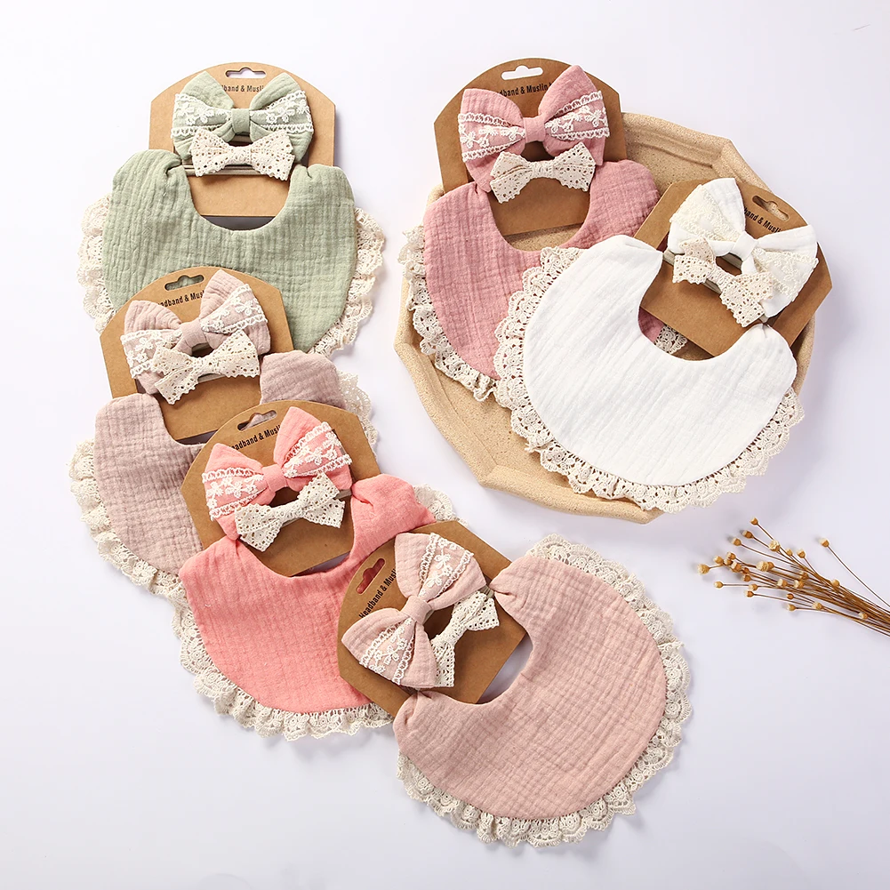 3Pcs/Set Muslin Cotton Bamboo Baby Bib Tassel Lace Boy Girl Feeding Drool Saliva Towel Burp Cloth Adjustable Infant Scarf Solid