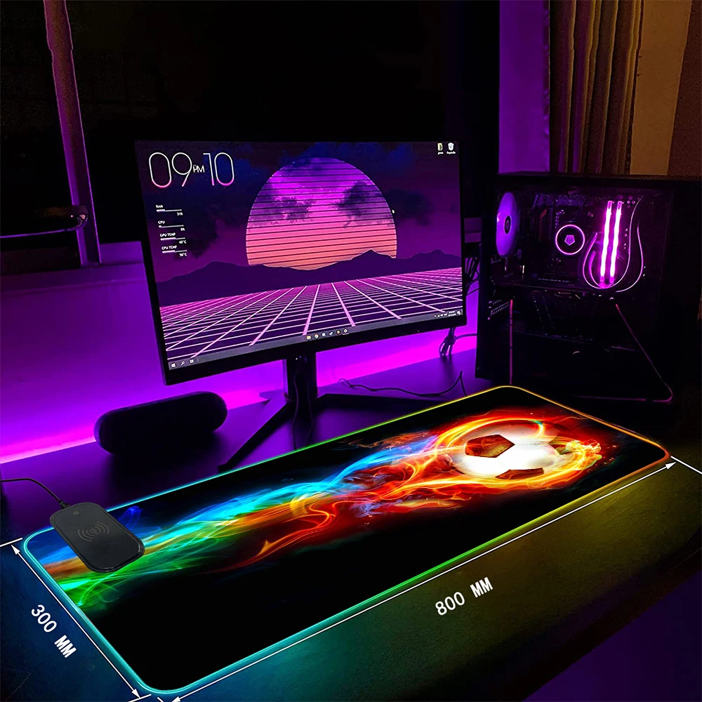 

MRGLZY with Wireless Charger Original Football Mouse Pad with LED Light Keyboard Anti-Slip Mouse Computer Gaming Iphone Gaming D