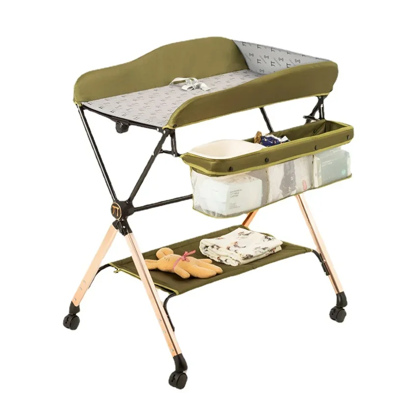 Multifunctional Folding Bed Touch Bath Diaper Table 5th Gear Adjustment Baby Care Tables with Wheel Changing Table for Baby