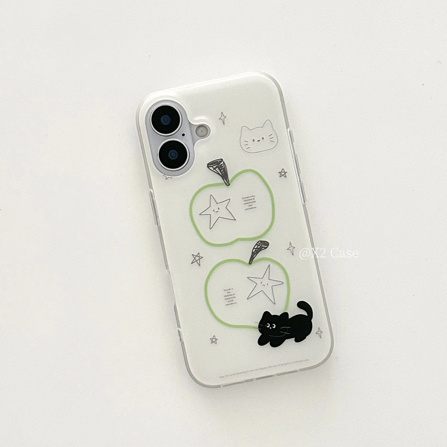 Korean Ins Green Apple Cat Illustration Cartoon Creative Kawaii Phone Case For thumbnail 4