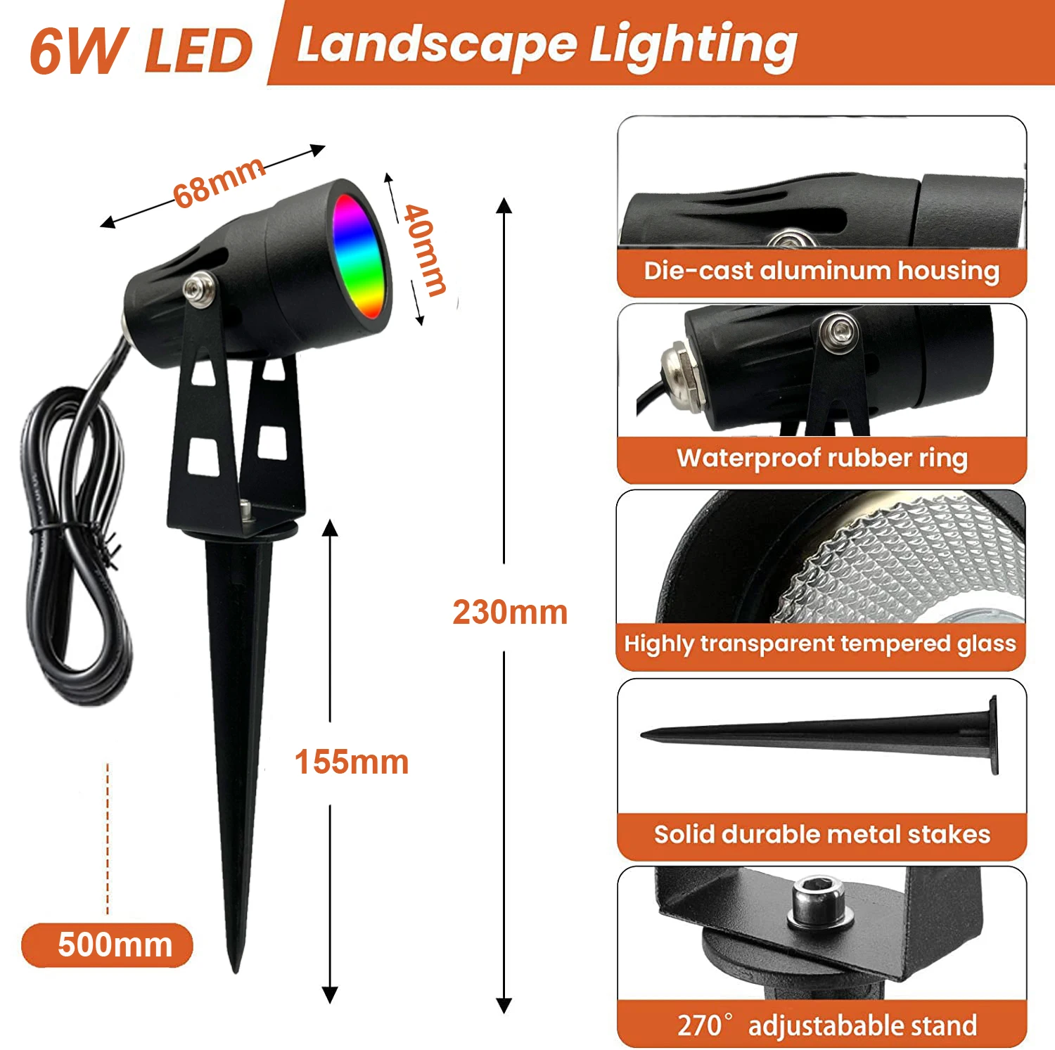 LED Path Light RGB Warm White Landscape Spotlight with Remote Control 6W 12V Waterproof Garden Yard Tree Lawn Outdoor Lighting garden lights