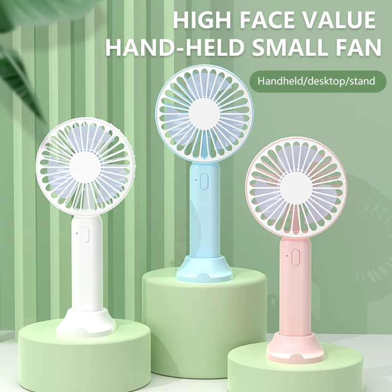 Three Gear Winds Portable USB Mini Handheld Fan Desktop Mobile Phone Holder with Base for Bedroom Dormitory Outdoor Travel