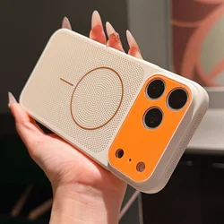 Breathable Mesh Cooling Magnetic Phone Case with Contrast Color Lens Protection - iPhone Air (Orange White)