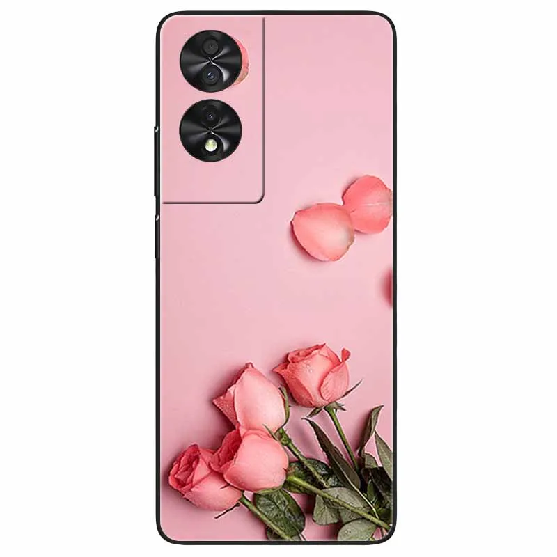 Floral Silicone Soft TPU Phone Cover with Black Bumper