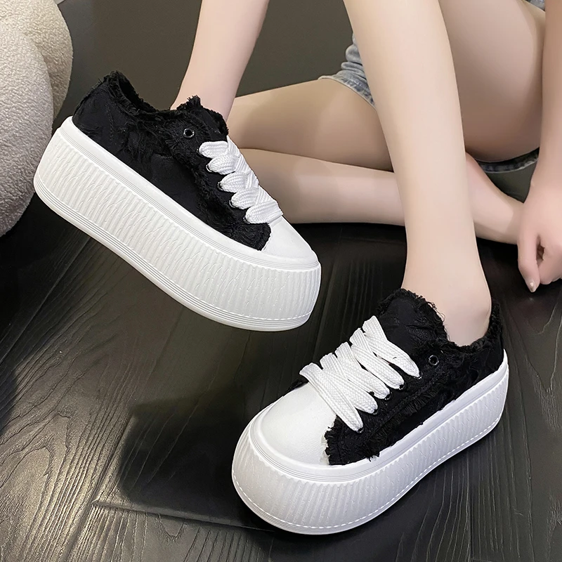 

Woman Sneakers 6CM Thick Soled Canvas Loafer Shoes for Women's Design Board Shoe Flats Casual Women's Tennis Shoes Free Shipping