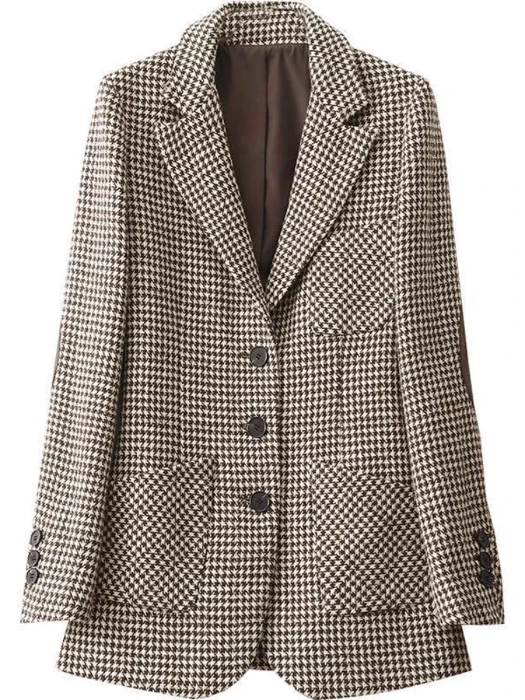 

Модный и элегантный женский Блейзер, пальто в южнокорейском стиле, Новый однобортный клетчатый пиджак, повседневный Женский блейзер на осень