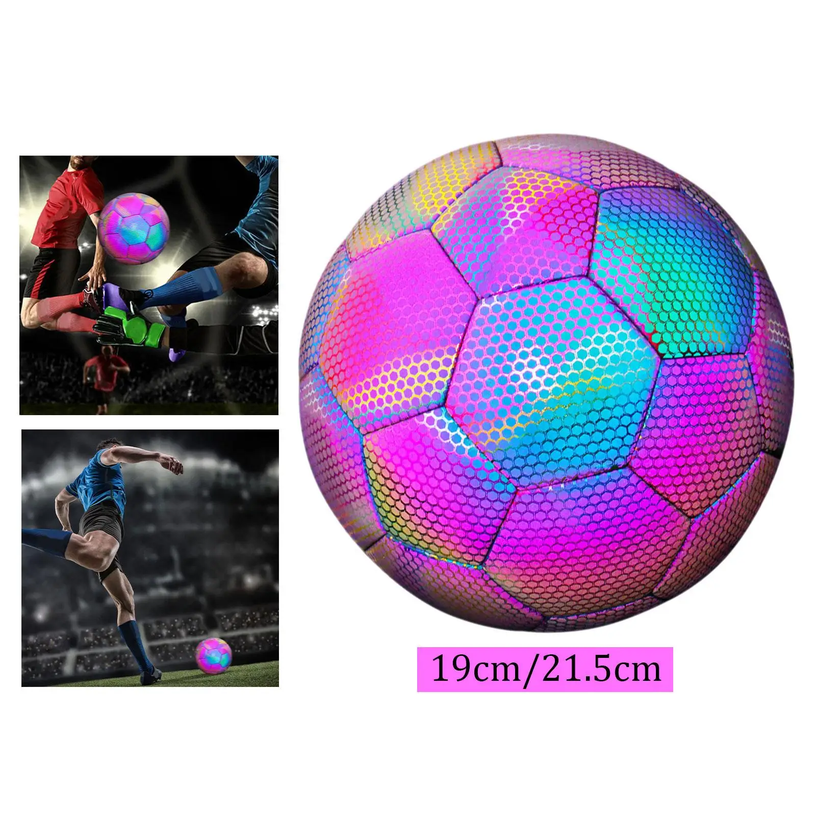 Soccer Ball Reflective Holographic Teens PU Leather Football Outdoors Sports